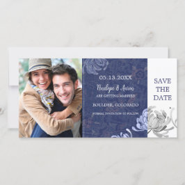 Trouwkaart Navy Blauw Save the Date Foto Kaart