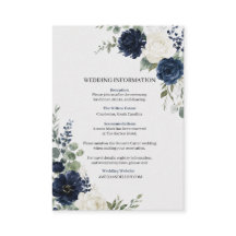 Trouwkaart Navy Blauw Zilver Ivoor Bloemen