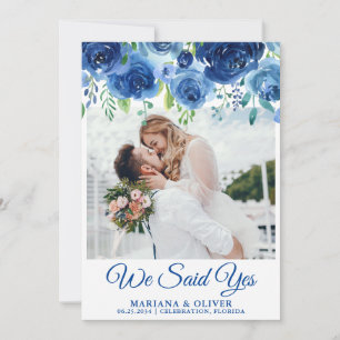 Trouwkaart Navy Blauwe Bloemen Kaart