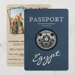 Trouwkaart Navy Blauwe Egyptische Paspoort Save th The Date