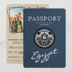 Trouwkaart Navy Blauwe Egyptische Paspoort Save th The Date