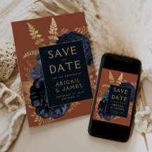 Trouwkaart Navy Blauwe Roest Gouden Save the Date
