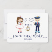 Trouwkaart Navy Blauwe Strepen Goud Save the Date (Voorkant)