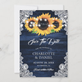 Trouwkaart Navy Blauwe Zonnebloem Save The Date