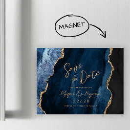 Trouwkaart Navy Blue Agate 'Save the Date' Magnetische Uitnodiging
