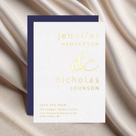 Trouwkaart Navy Blue Ampersand Save The Date Goud Folie Uitnodiging