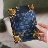 Trouwkaart Navy Blue Goud Marmer Kaart