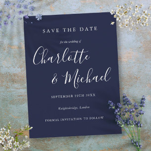 Trouwkaart Navy Blue Signature Save the Date Briefkaart