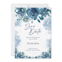 Trouwkaart Navy Blue Smoke Bloem - Save The Date