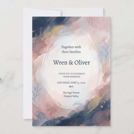 Trouwkaart Navy Blush Abstract Kaart (Voorkant)