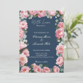 Trouwkaart Navy Blush Pioen Eucalyptus Kaart (Staand voorkant)