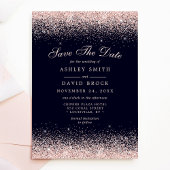 Trouwkaart Navy en Roze Gouden Confetti Save the D Save The Date