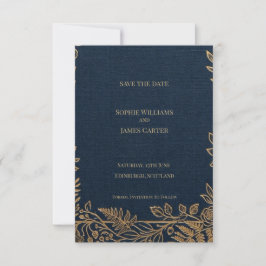 Trouwkaart Navy Gold Botanical Save The Date