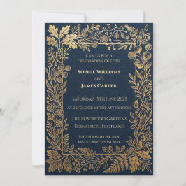 Trouwkaart Navy Goud Botanisch Kaart