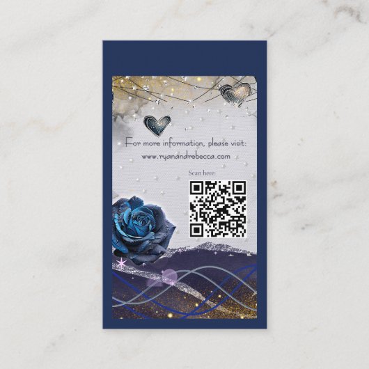 Trouwkaart Navy Silver Gold met QR-code Informatiekaartje (Voorkant)