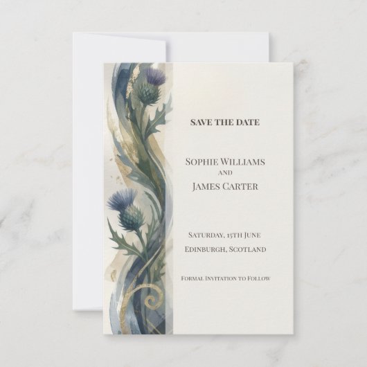 Trouwkaart Navy Thistle Save The Date (Voorkant)