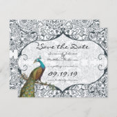 Trouwkaart Navy Whimsical Pauw Liefdesvogel Save t Save The Date (Voorkant / Achterkant)