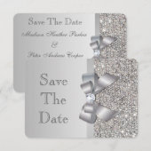 Trouwkaart nep zilveren pailletten strik save the  save the date (Voorkant / Achterkant)