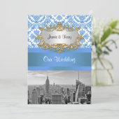 Trouwkaart NYC SNYC Skyline BW D4 Damask V Kaart (Staand voorkant)