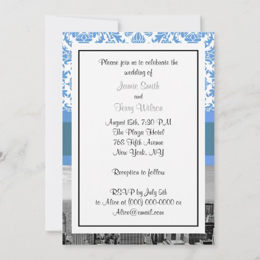 Trouwkaart NYC SNYC Skyline BW D4 Damask V Kaart (Achterkant)