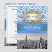 Trouwkaart NYC SNYC Skyline BW D4 Damask V Kaart (Voorkant / Achterkant)