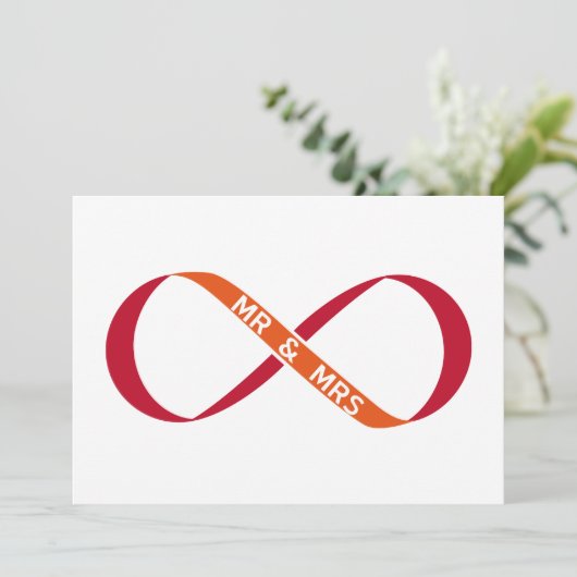 Trouwkaart, oneindigheidsteken met Mijnheer en Mev Kaart (Staand voorkant)