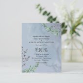Trouwkaart op budget Stofblauw olijfbladeren (Staand voorkant)