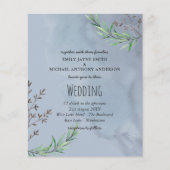 Trouwkaart op budget Stofblauw olijfbladeren (Voorkant)