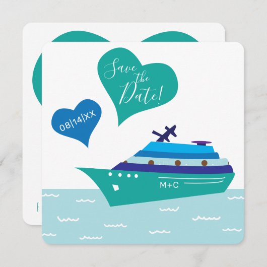 Trouwkaart op cruiseschip Sla de datum op kaart (Voorkant / Achterkant)