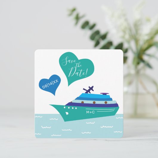 Trouwkaart op cruiseschip Sla de datum op kaart (Staand voorkant)
