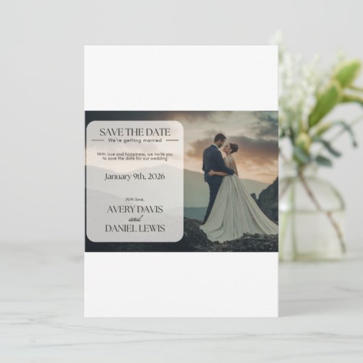 Trouwkaart op maat met elegante uitstraling save the date (Staand voorkant)
