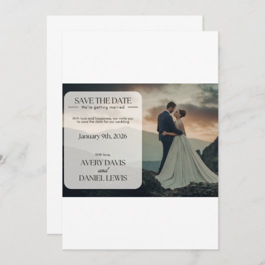 Trouwkaart op maat met elegante uitstraling save the date (Voorkant / Achterkant)