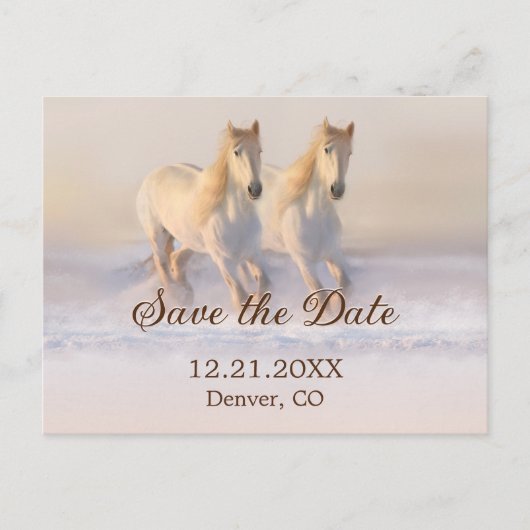 Trouwkaart paarden winter Save the Date Aankondigingskaart (Voorkant)