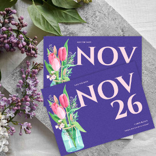 Trouwkaart paars & roze 'Save the Date' Aankondiging