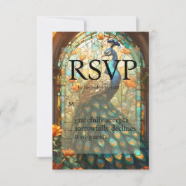 Trouwkaart Pauw Glas-in-Lood RSVP Antwoordkaart Kaartje