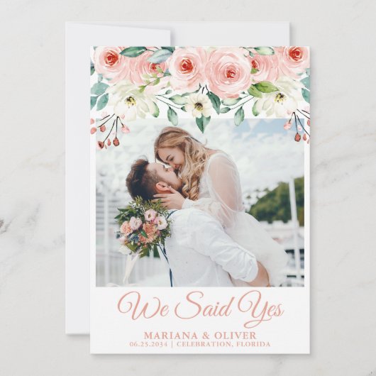 Trouwkaart Perzik Witte Bloemen Kaart (Voorkant)