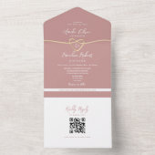 Trouwkaart QR Code Stof Roze All In One Uitnodiging (Binnen)
