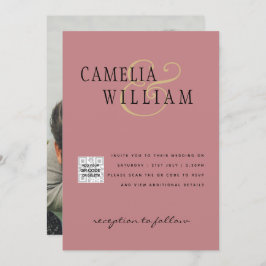 Trouwkaart QRCode RSVP Dusty Rose Foto Kaart