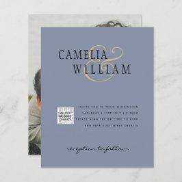 Trouwkaart QRCode RSVP Stof Blauw