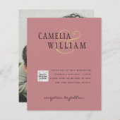 Trouwkaart QRCode RSVP Stof Roze Foto (Voorkant / Achterkant)