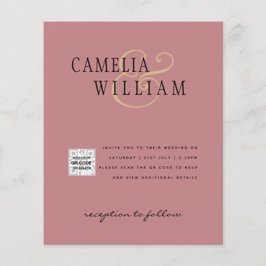 Trouwkaart QRCode RSVP Stof Roze Foto (Voorkant)