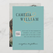 Trouwkaart QRCode RSVP zeeglas turquoise Kaart (Voorkant / Achterkant)