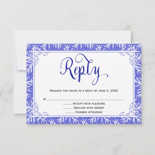 Trouwkaart-reactiekaart met sneeuwvlokken RSVP kaartje (Voorkant)