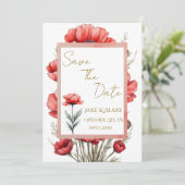Trouwkaart Rode Bloemen Kaart (Staand voorkant)