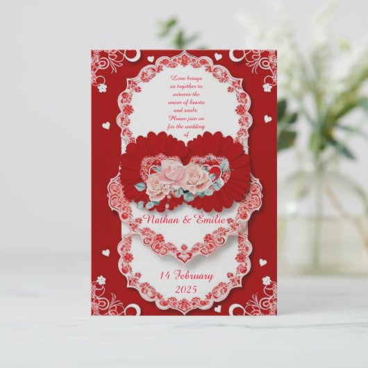 Trouwkaart romantische liefde aankondiging (Staand voorkant)