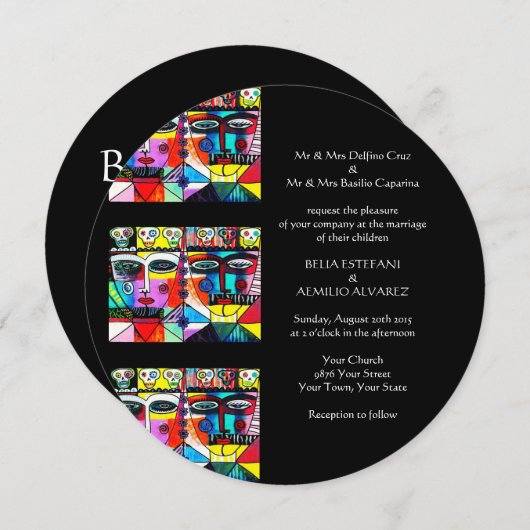 Trouwkaart (Rond) Mexicaans Stel Kaart (Voorkant / Achterkant)