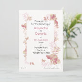 Trouwkaart - roze bloemen vlinder motief kaart (Staand voorkant)