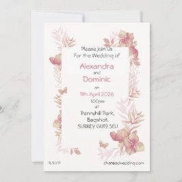 Trouwkaart - roze bloemen vlinder motief kaart