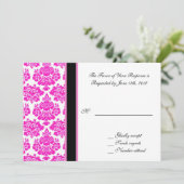 trouwkaart, roze damast kaart (Staand voorkant)