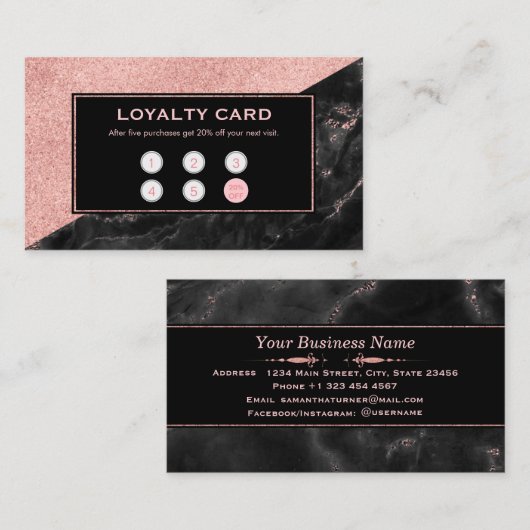 Trouwkaart Roze Goud Marmer Schoonheidssalon Aange Klantenkaartje (Voorkant / Achterkant)